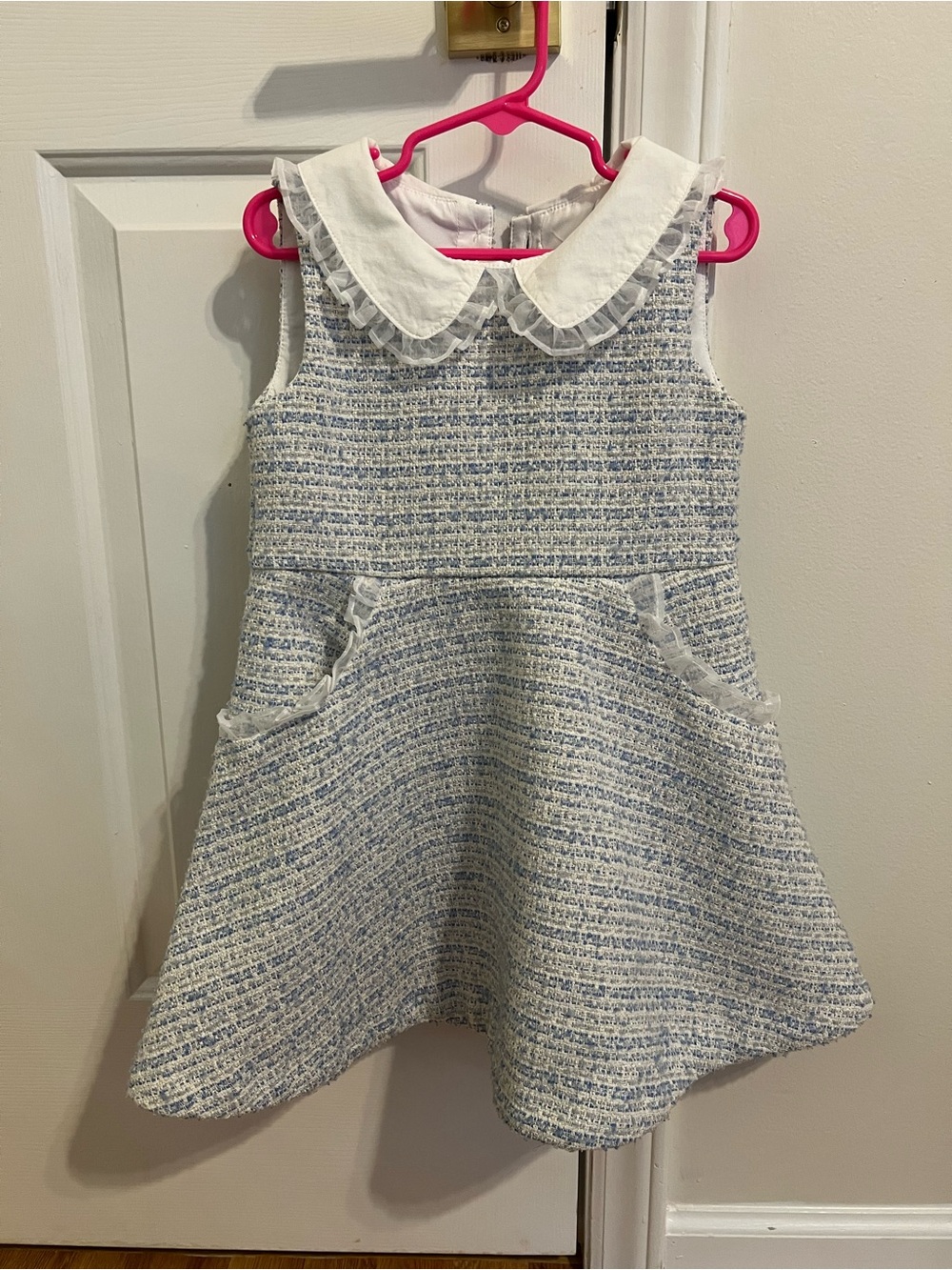Janie and Jack Blue and White Tweed Dress with Peter Pan Collar